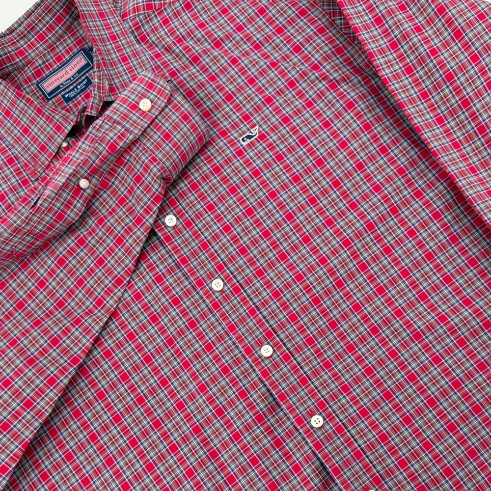 Vineyard Vines Button Down Shirt Mens XL Red Plaid Whale Shirt Excellent